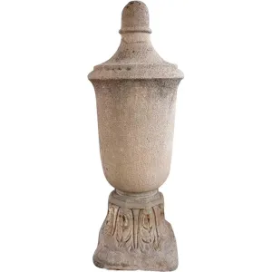 American Art Deco Limestone Architectural Roof Urn Finial on Capital Base