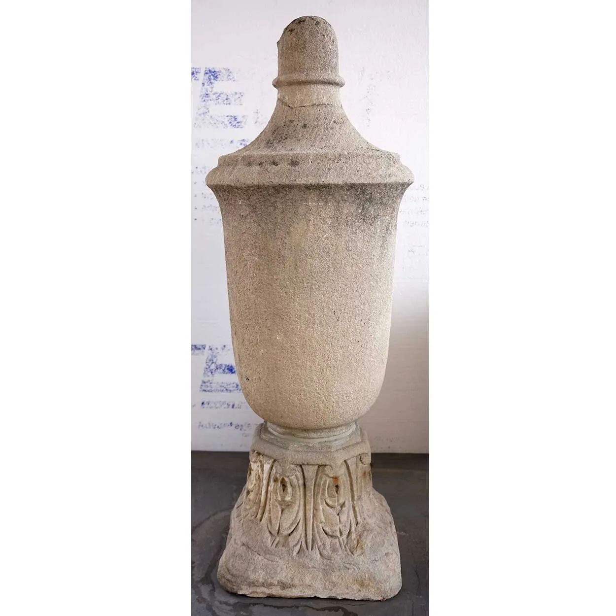 American Art Deco Limestone Architectural Roof Urn Finial on Capital Base