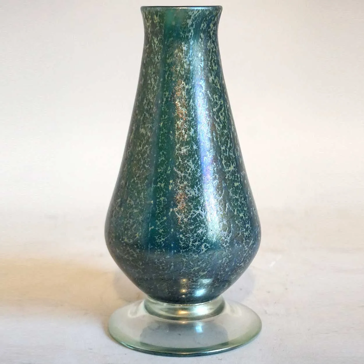 American Nash Iridescent Teal Chintz Decorated Glass Vase