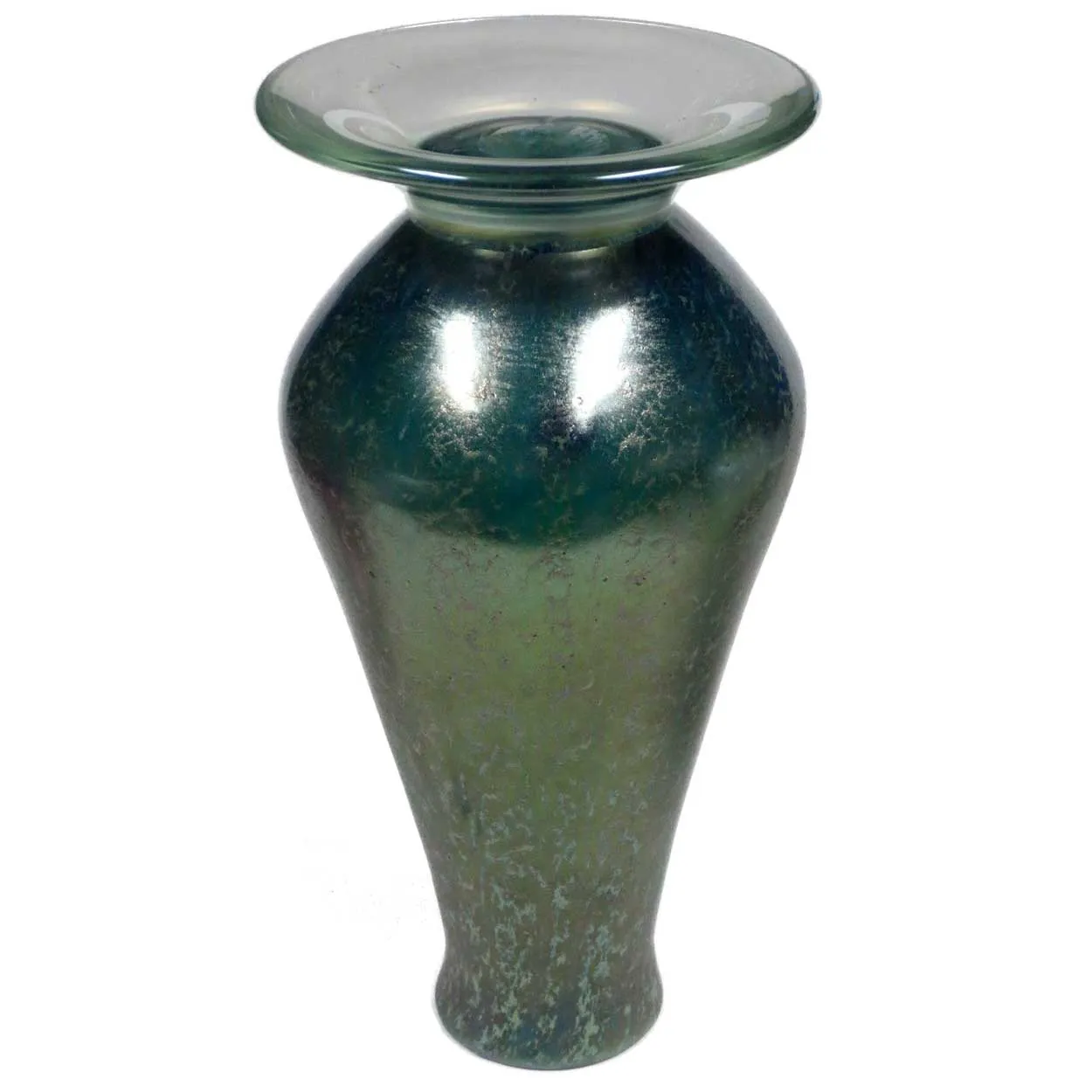 American Nash Iridescent Teal Chintz Decorated Glass Vase