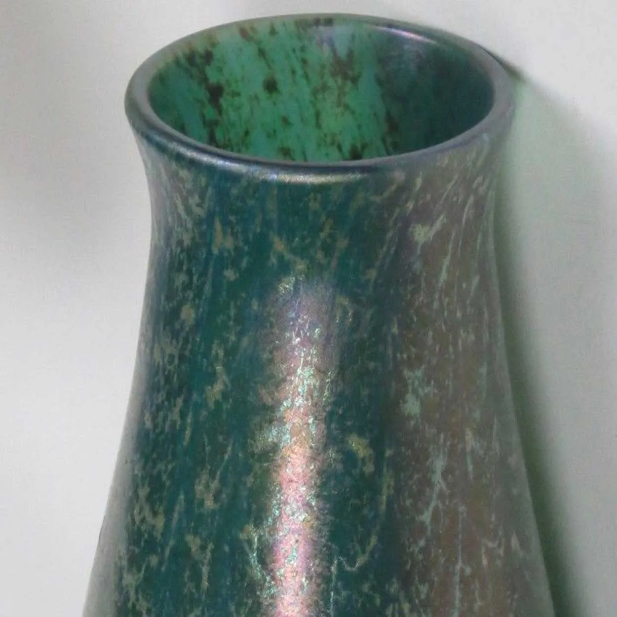 American Nash Iridescent Teal Chintz Decorated Glass Vase