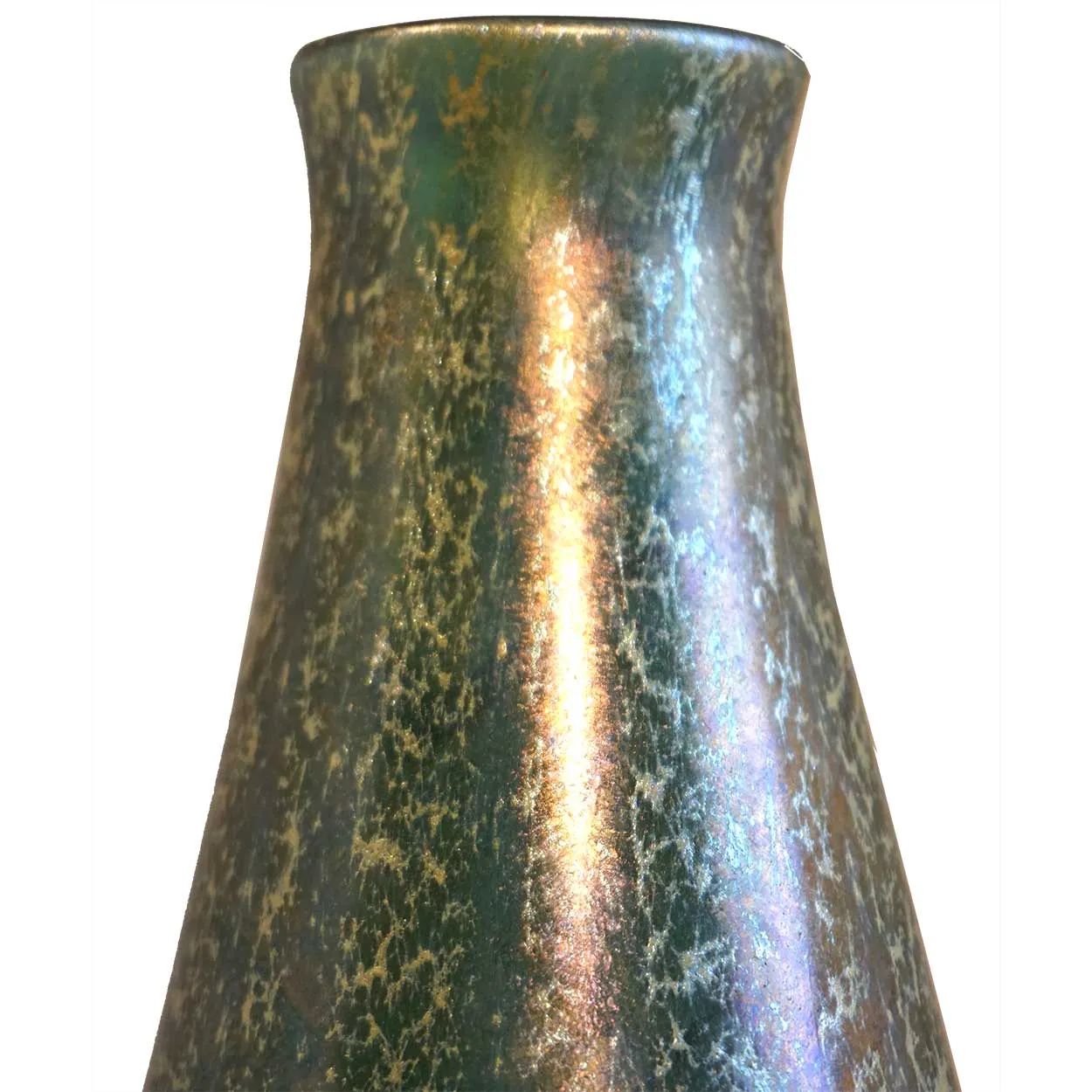 American Nash Iridescent Teal Chintz Decorated Glass Vase