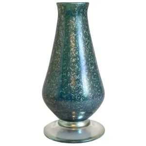 American Nash Iridescent Teal Chintz Decorated Glass Vase