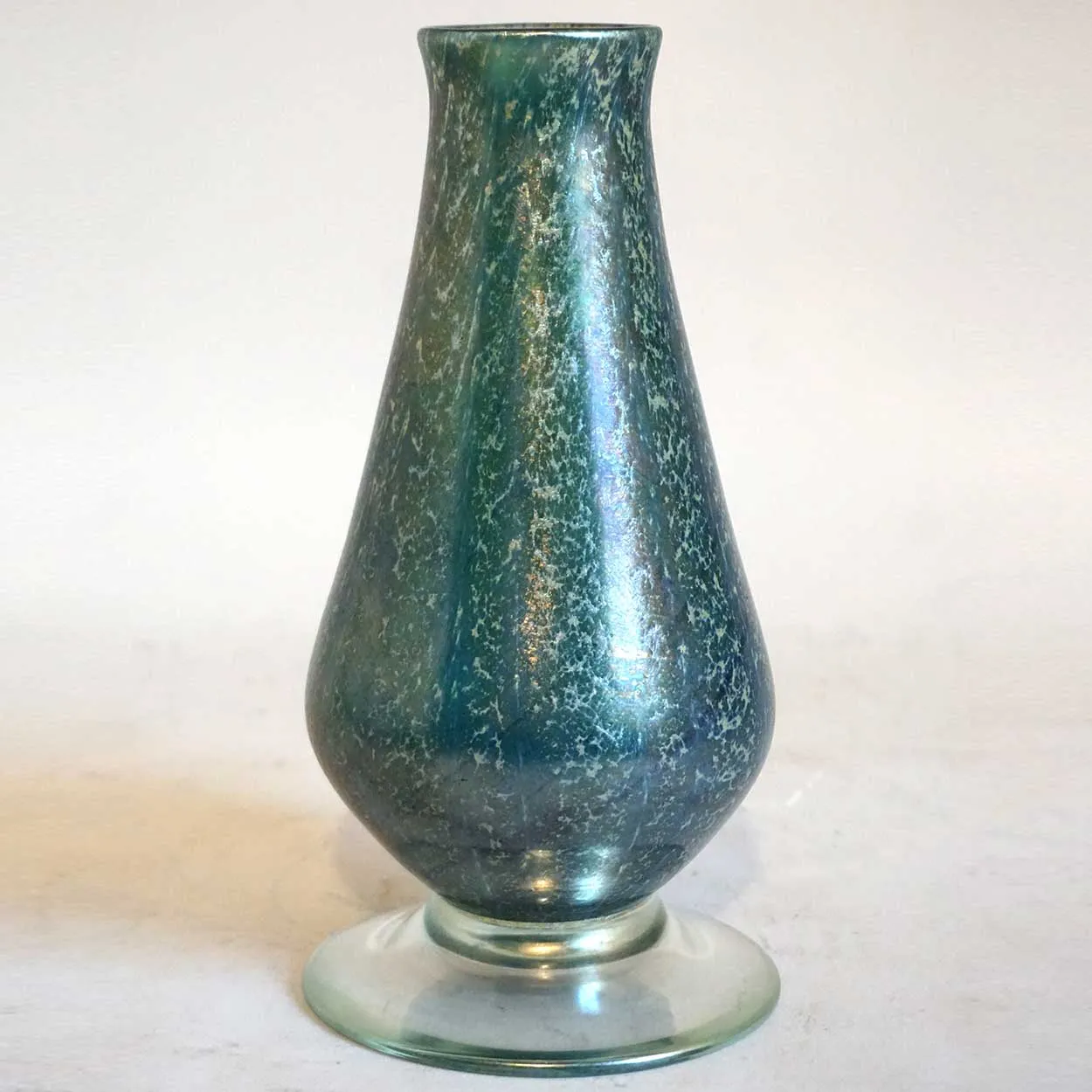 American Nash Iridescent Teal Chintz Decorated Glass Vase