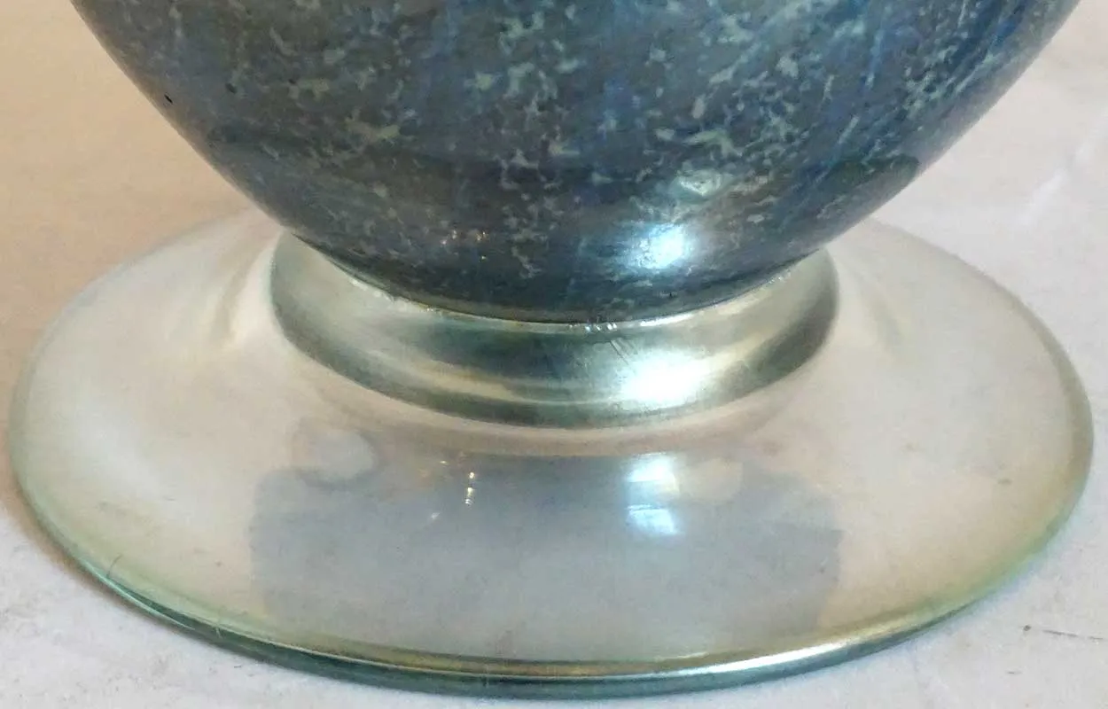 American Nash Iridescent Teal Chintz Decorated Glass Vase