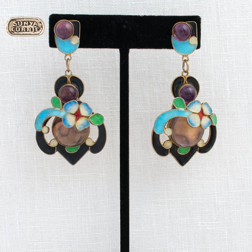 Amethyst and Turquoise Enamel Earrings