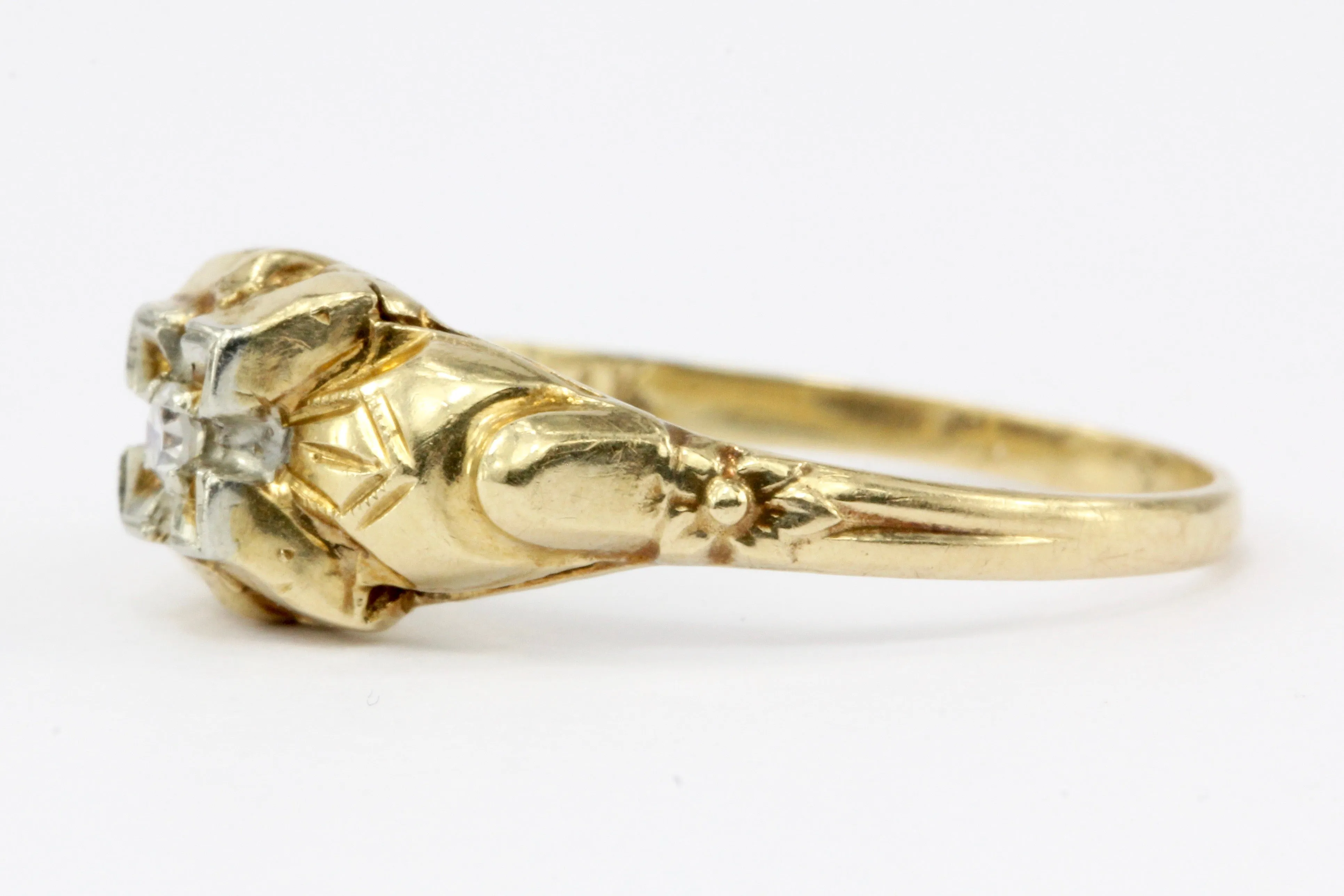 Antique Art Deco 14K Gold & Diamond Engagement Ring Size 5.5