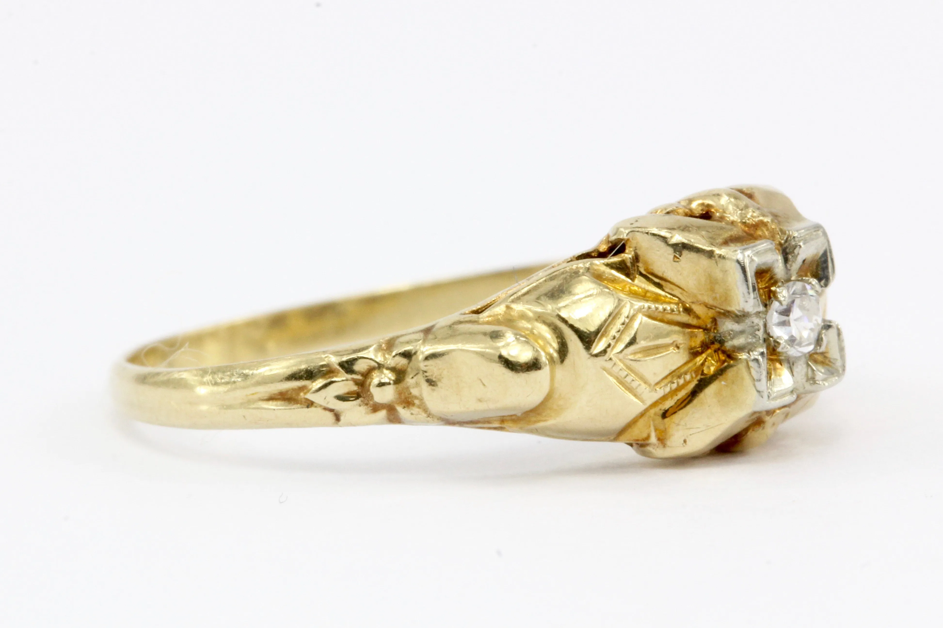Antique Art Deco 14K Gold & Diamond Engagement Ring Size 5.5