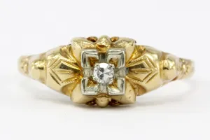Antique Art Deco 14K Gold & Diamond Engagement Ring Size 5.5