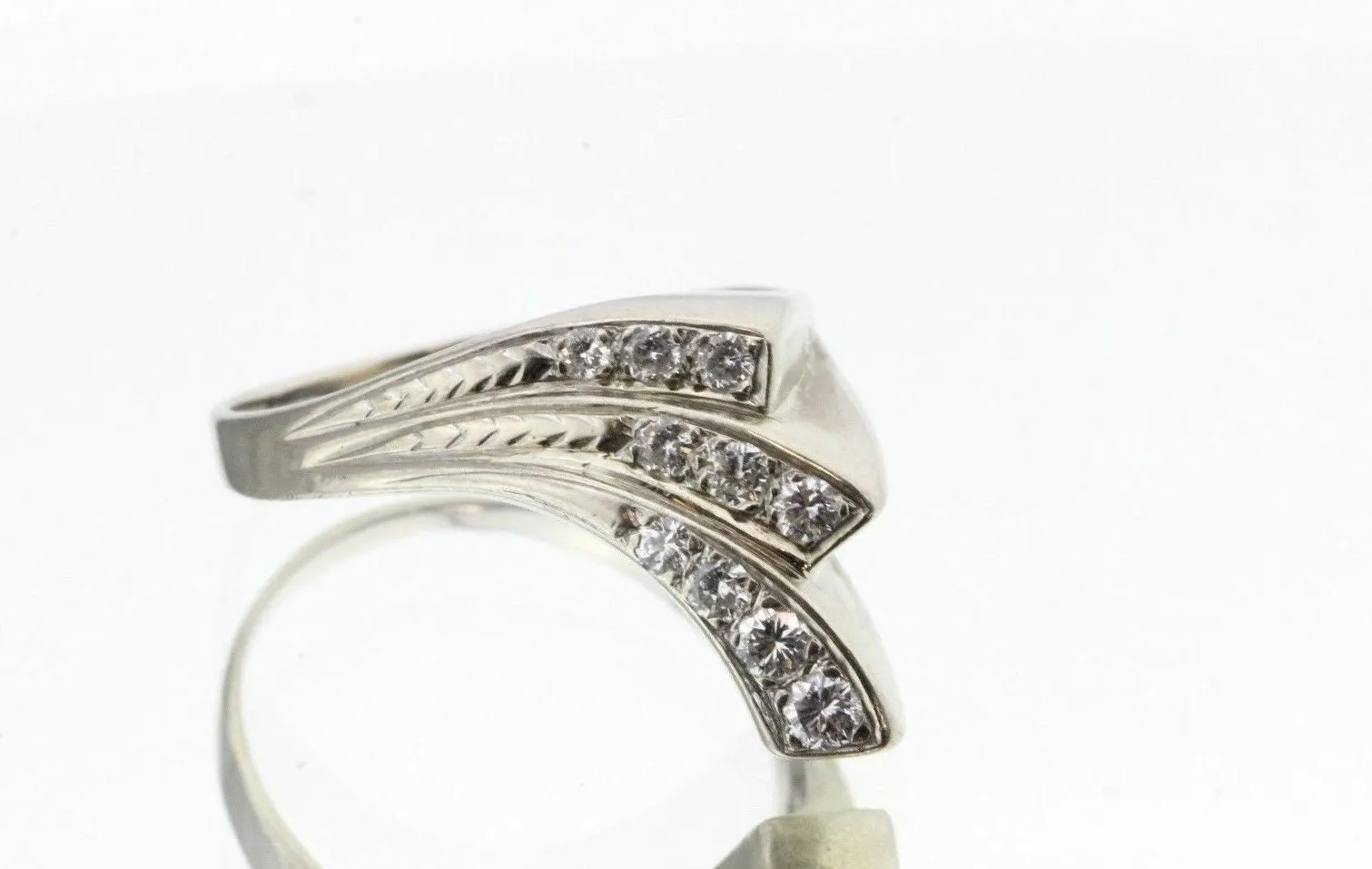 Antique Art Deco 14K Gold & Diamond Wheat Sheath Arch Wave Engagement Ring