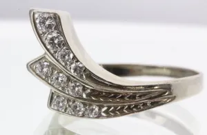 Antique Art Deco 14K Gold & Diamond Wheat Sheath Arch Wave Engagement Ring