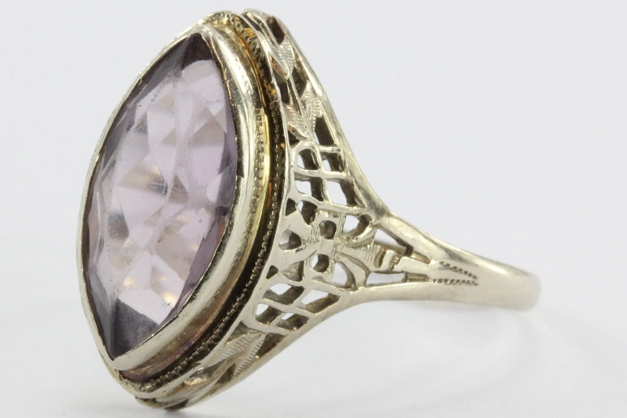 Antique Art Deco 14K White Gold 3.25 Carat Amethyst Ring