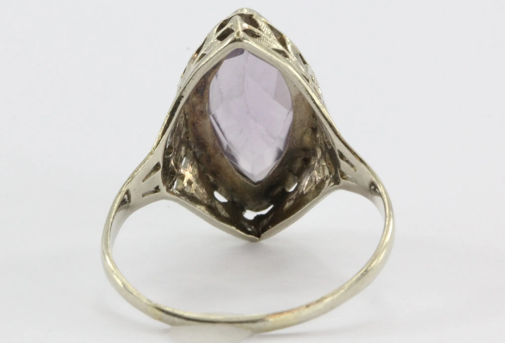 Antique Art Deco 14K White Gold 3.25 Carat Amethyst Ring