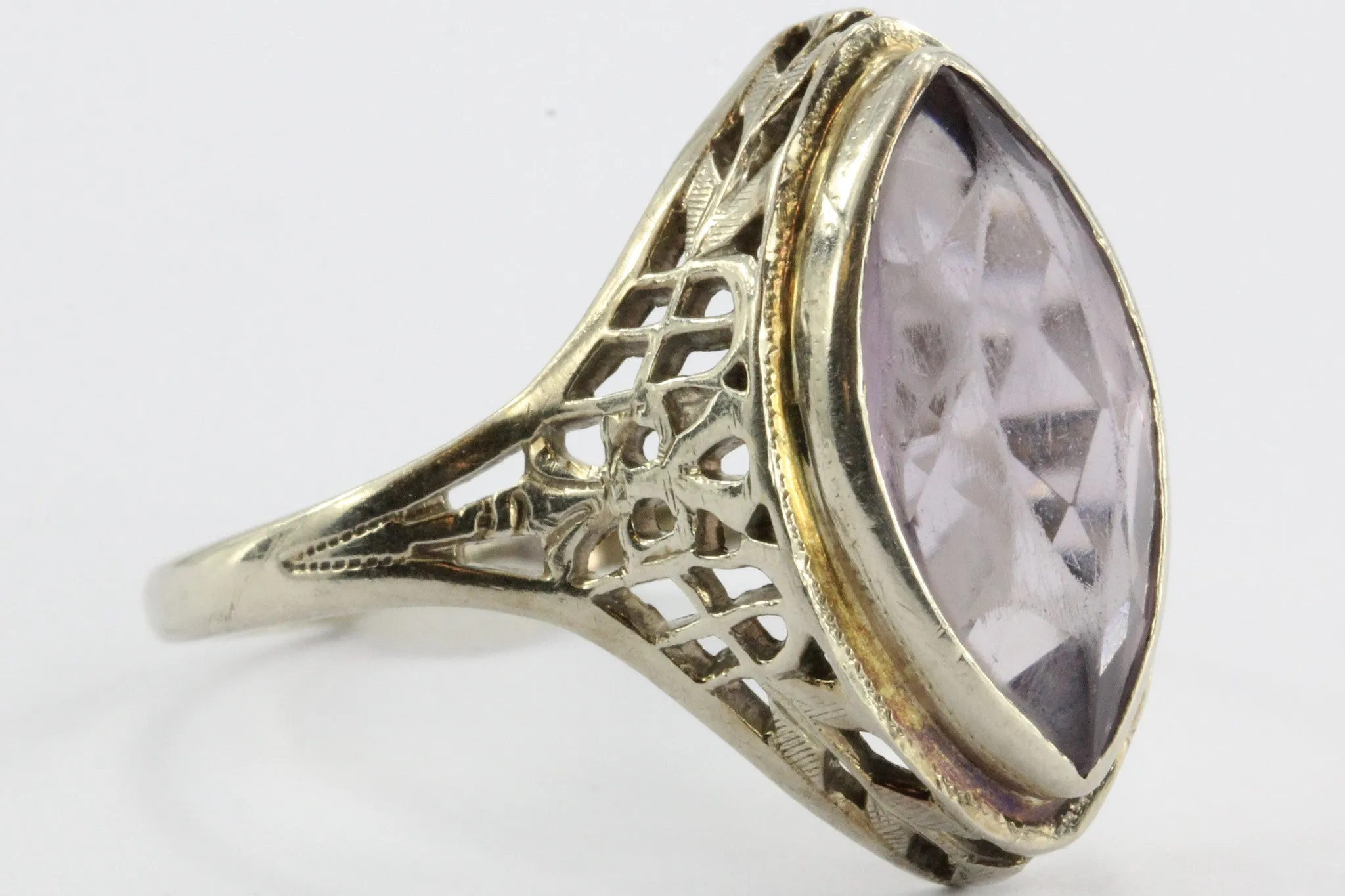 Antique Art Deco 14K White Gold 3.25 Carat Amethyst Ring