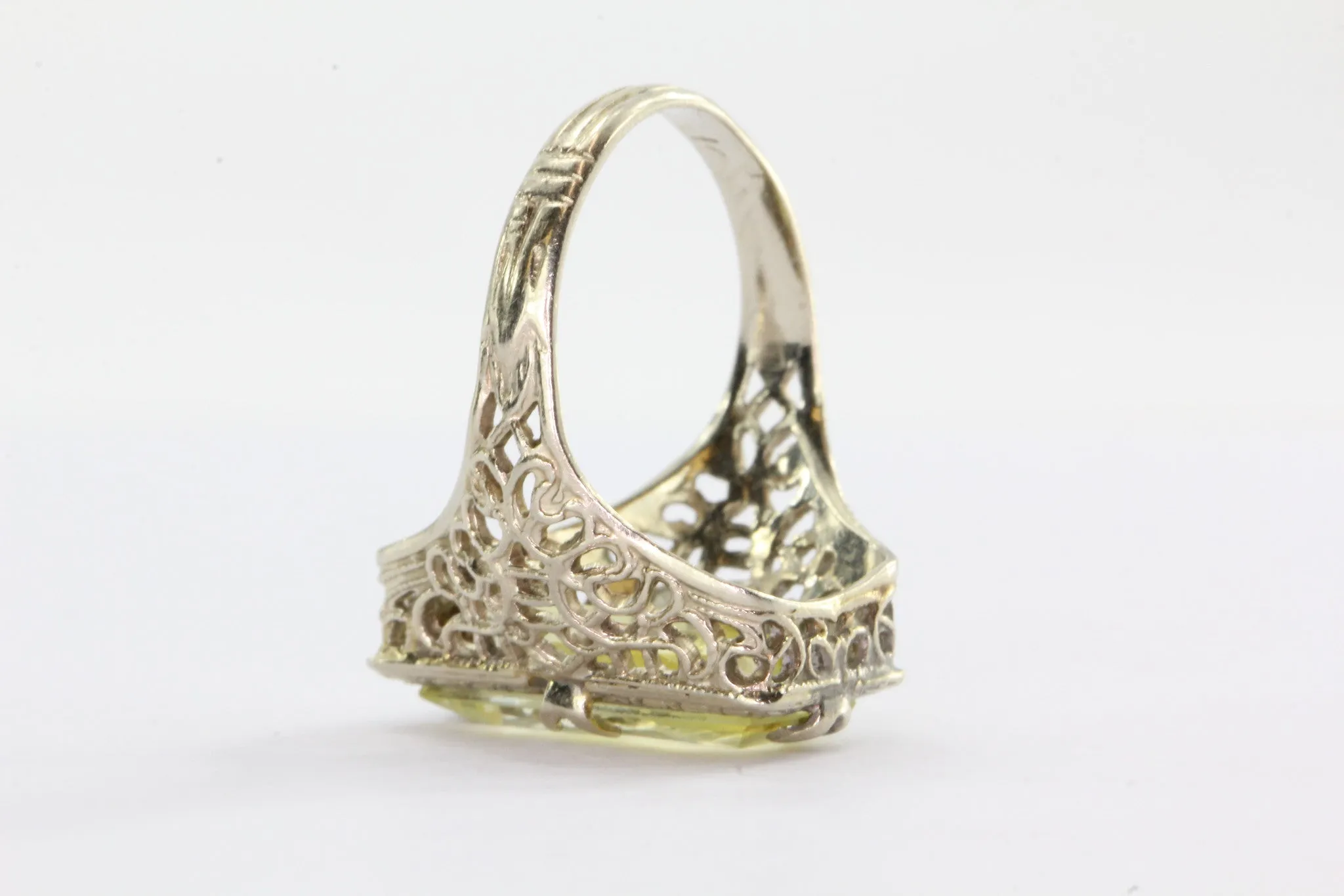 Antique Art Deco 14K White Gold Yellow Sapphire Ring