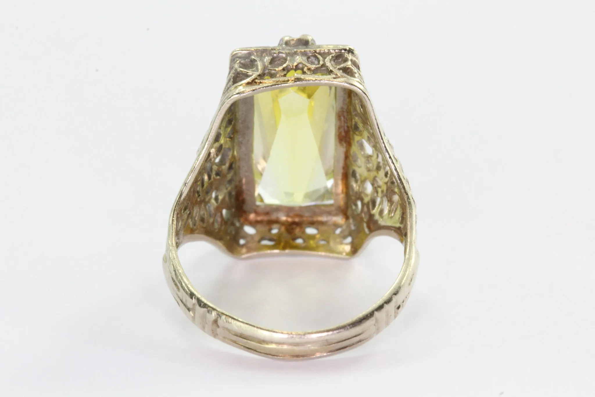 Antique Art Deco 14K White Gold Yellow Sapphire Ring