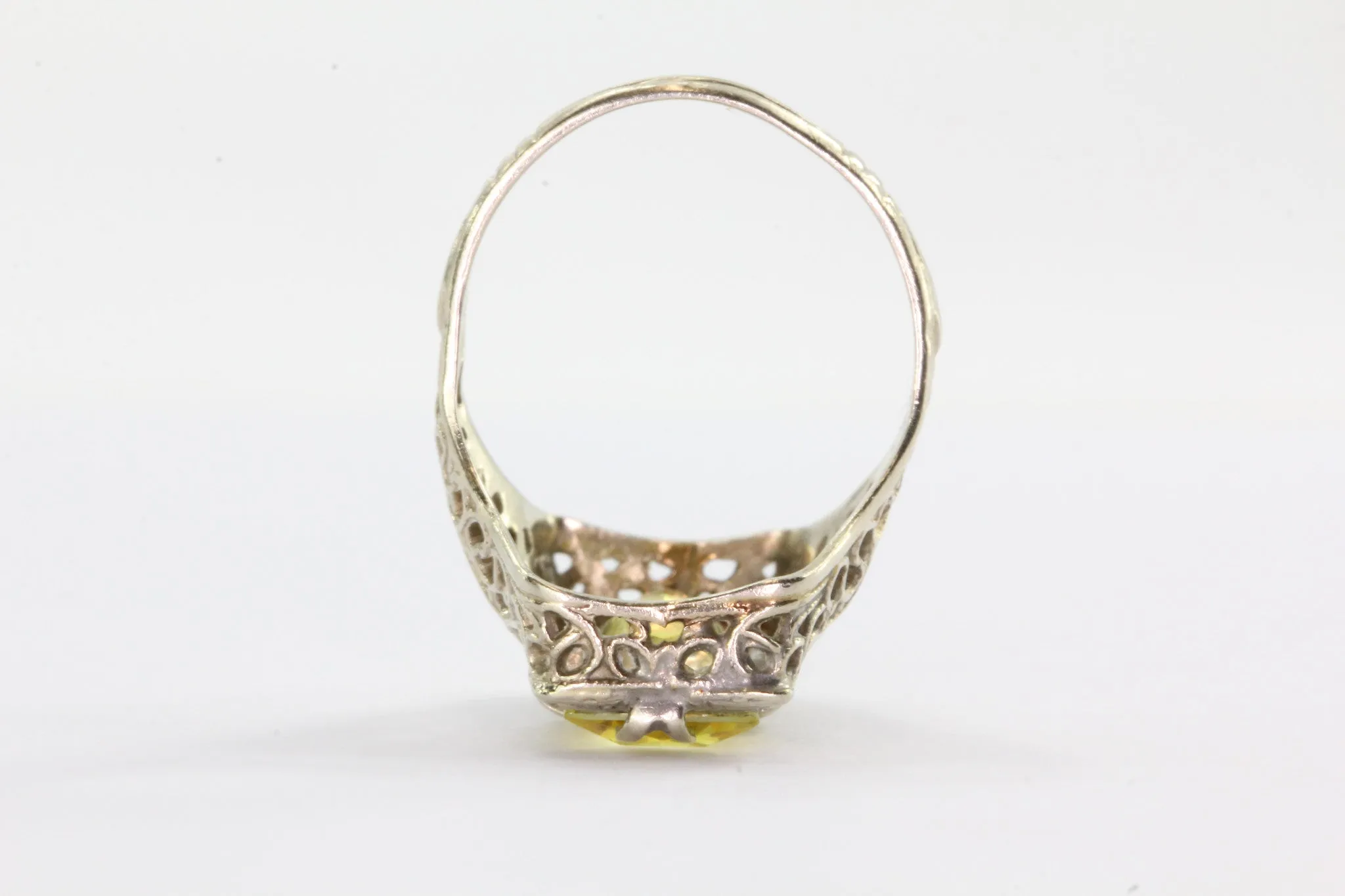 Antique Art Deco 14K White Gold Yellow Sapphire Ring