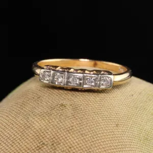 Antique Art Deco 14K Yellow Gold Five Stone Single Cut Diamond Wedding Band