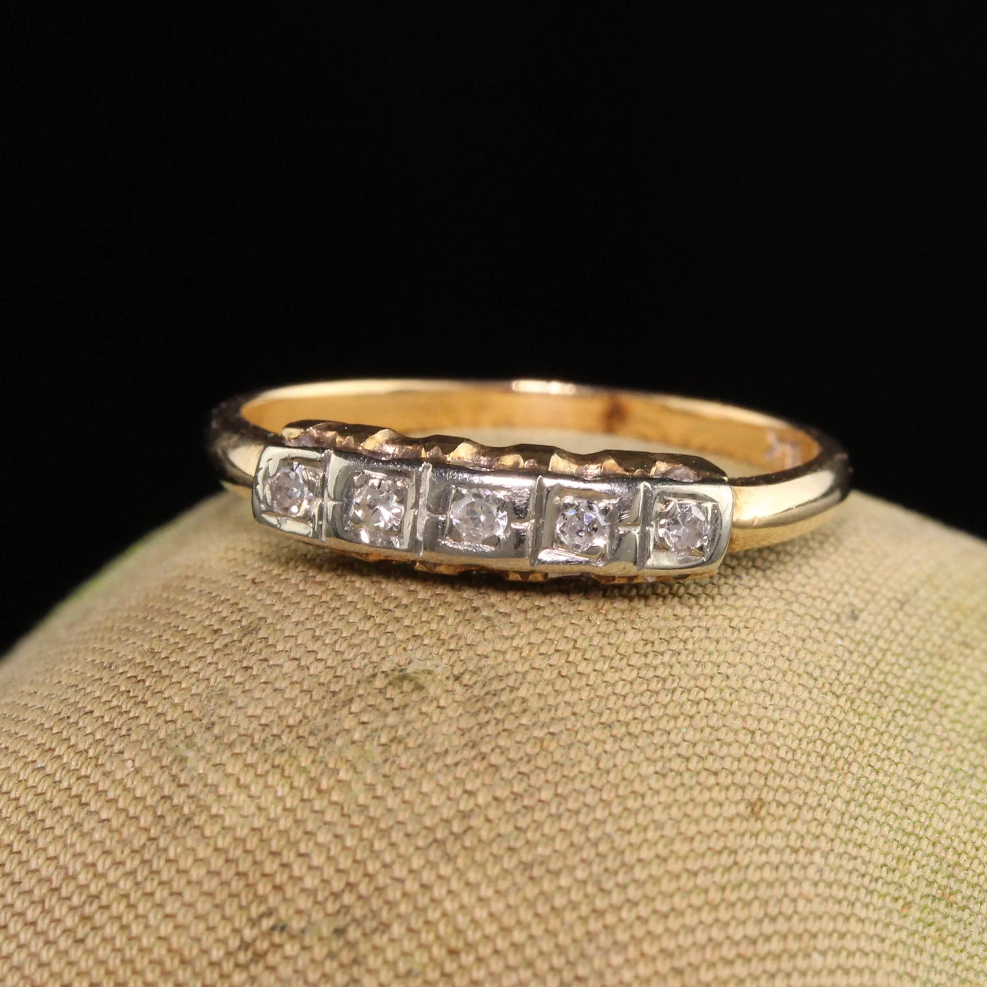 Antique Art Deco 14K Yellow Gold Five Stone Single Cut Diamond Wedding Band