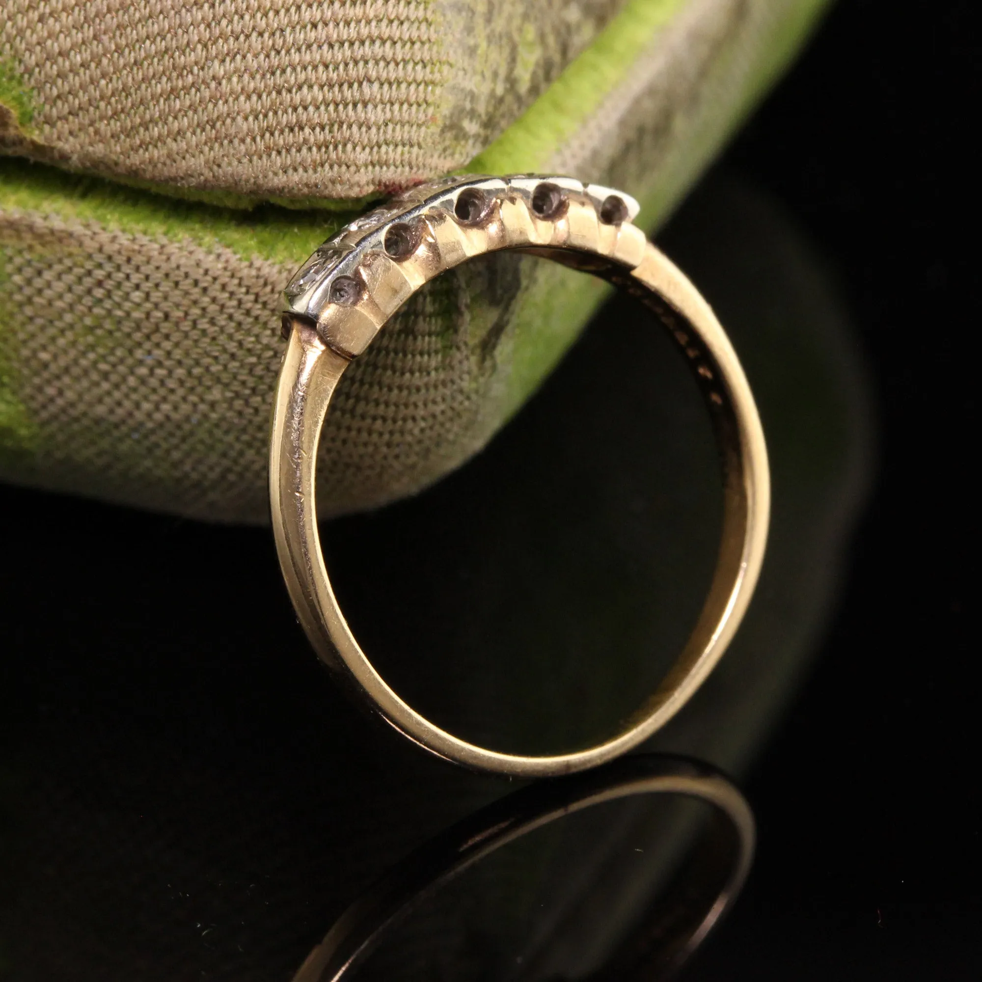 Antique Art Deco 14K Yellow Gold Five Stone Single Cut Diamond Wedding Band
