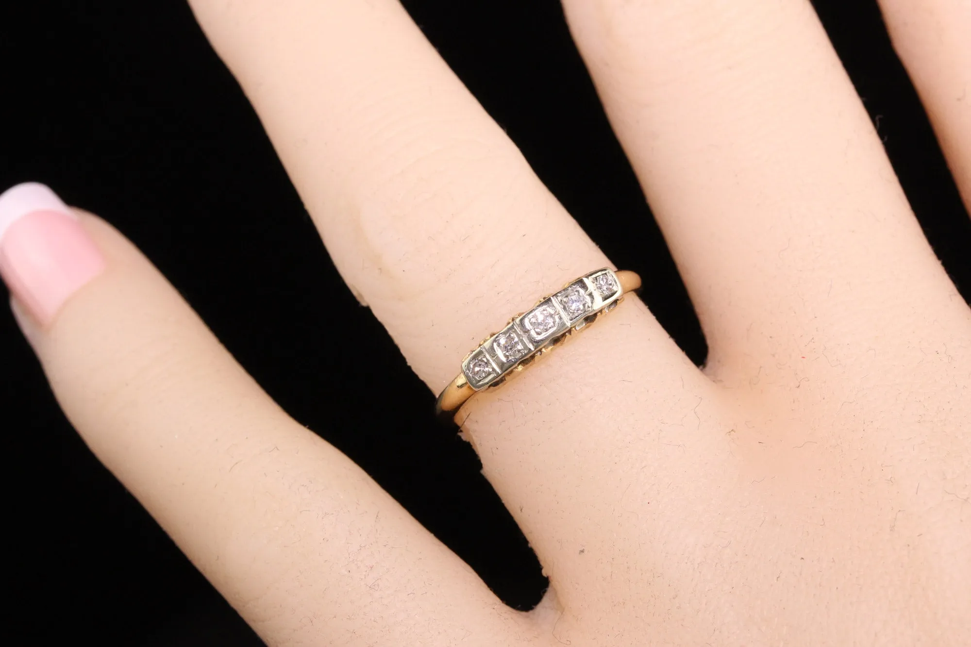 Antique Art Deco 14K Yellow Gold Five Stone Single Cut Diamond Wedding Band