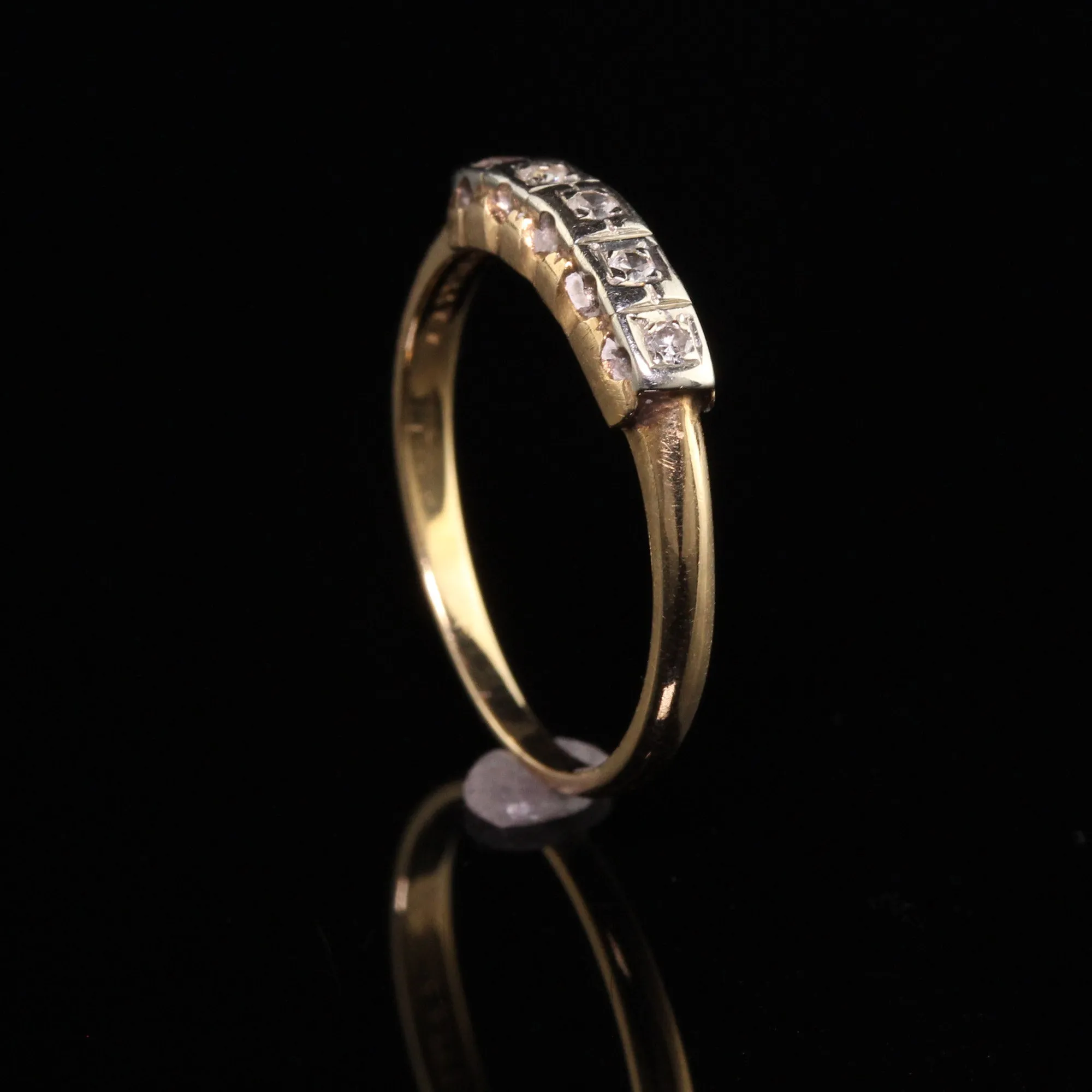 Antique Art Deco 14K Yellow Gold Five Stone Single Cut Diamond Wedding Band