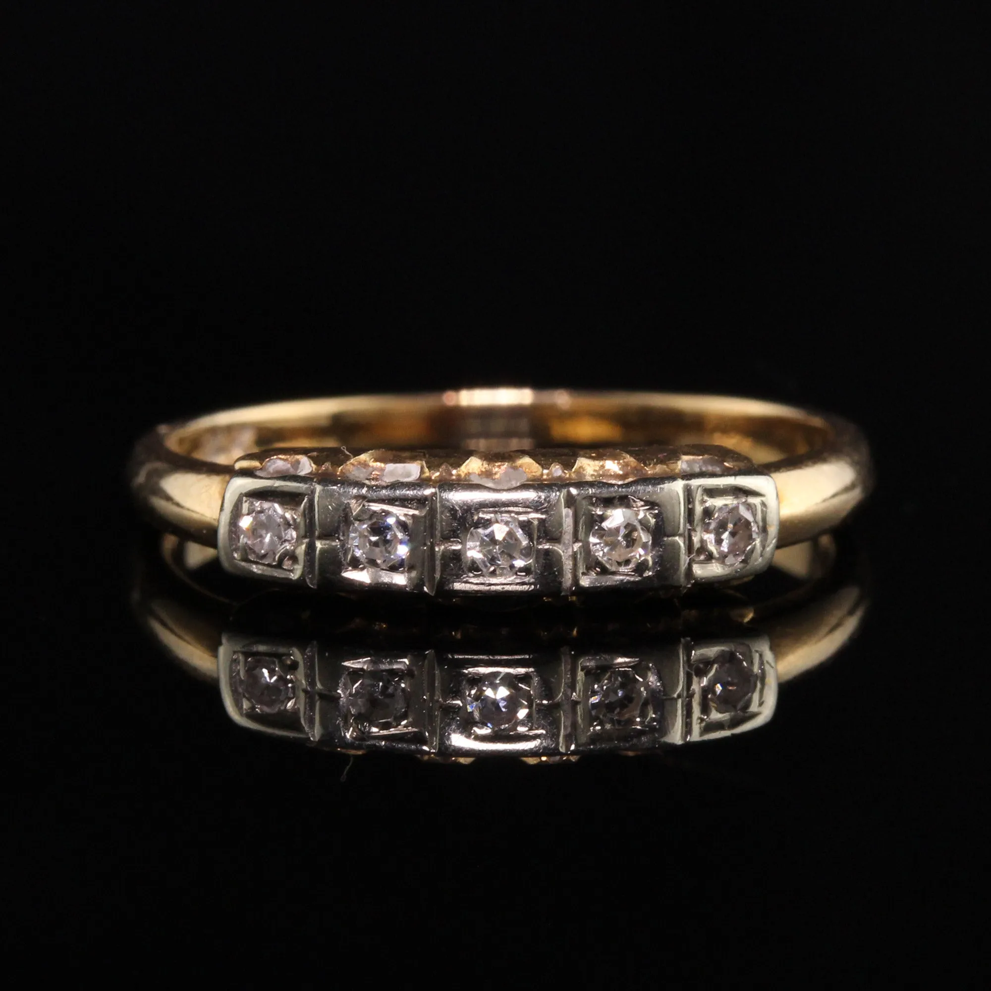 Antique Art Deco 14K Yellow Gold Five Stone Single Cut Diamond Wedding Band
