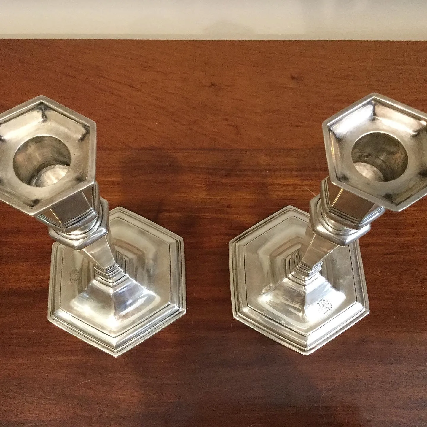 Antique Art Deco Pair of Tiffany & Co. Sterling Silver Candlesticks