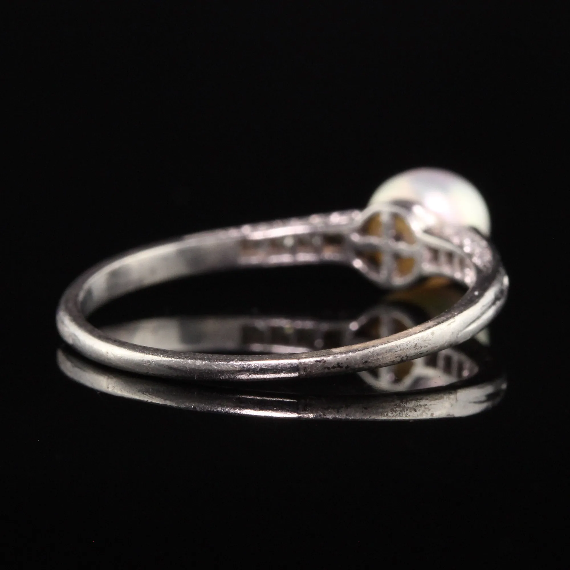Antique Art Deco Platinum Natural Pearl and Diamond Engagement Ring