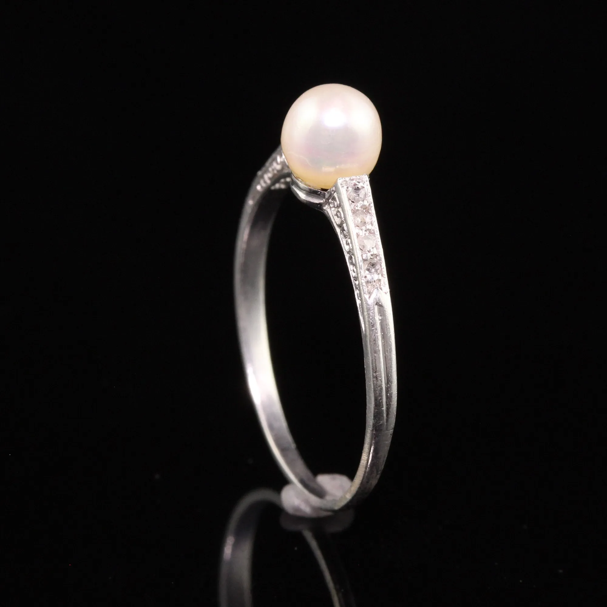 Antique Art Deco Platinum Natural Pearl and Diamond Engagement Ring