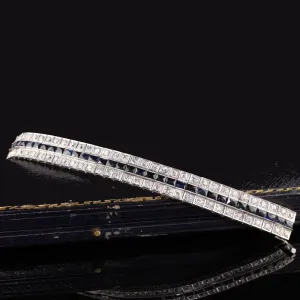 Antique Art Deco Platinum Old European Diamond and Sapphire Line Bracelet