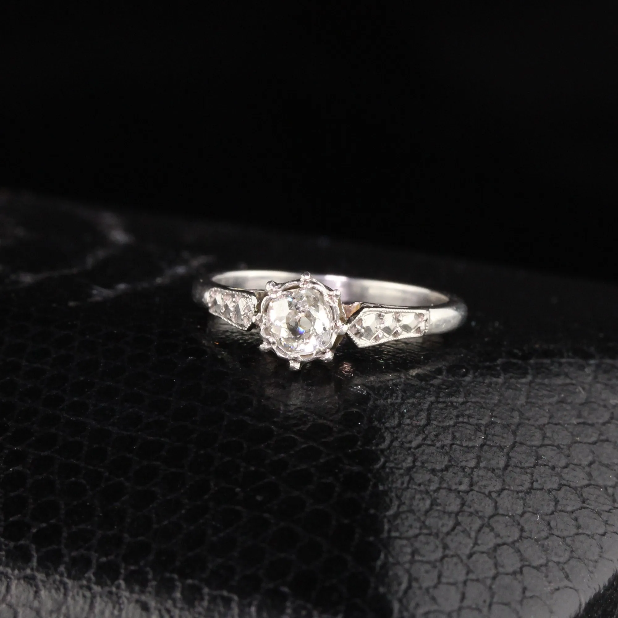 Antique Art Deco Platinum Old Mine Diamond Engagement Ring