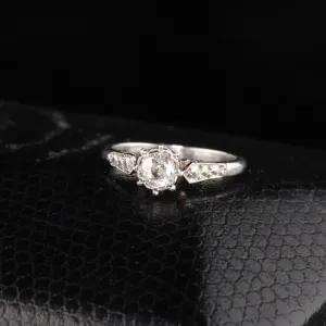Antique Art Deco Platinum Old Mine Diamond Engagement Ring