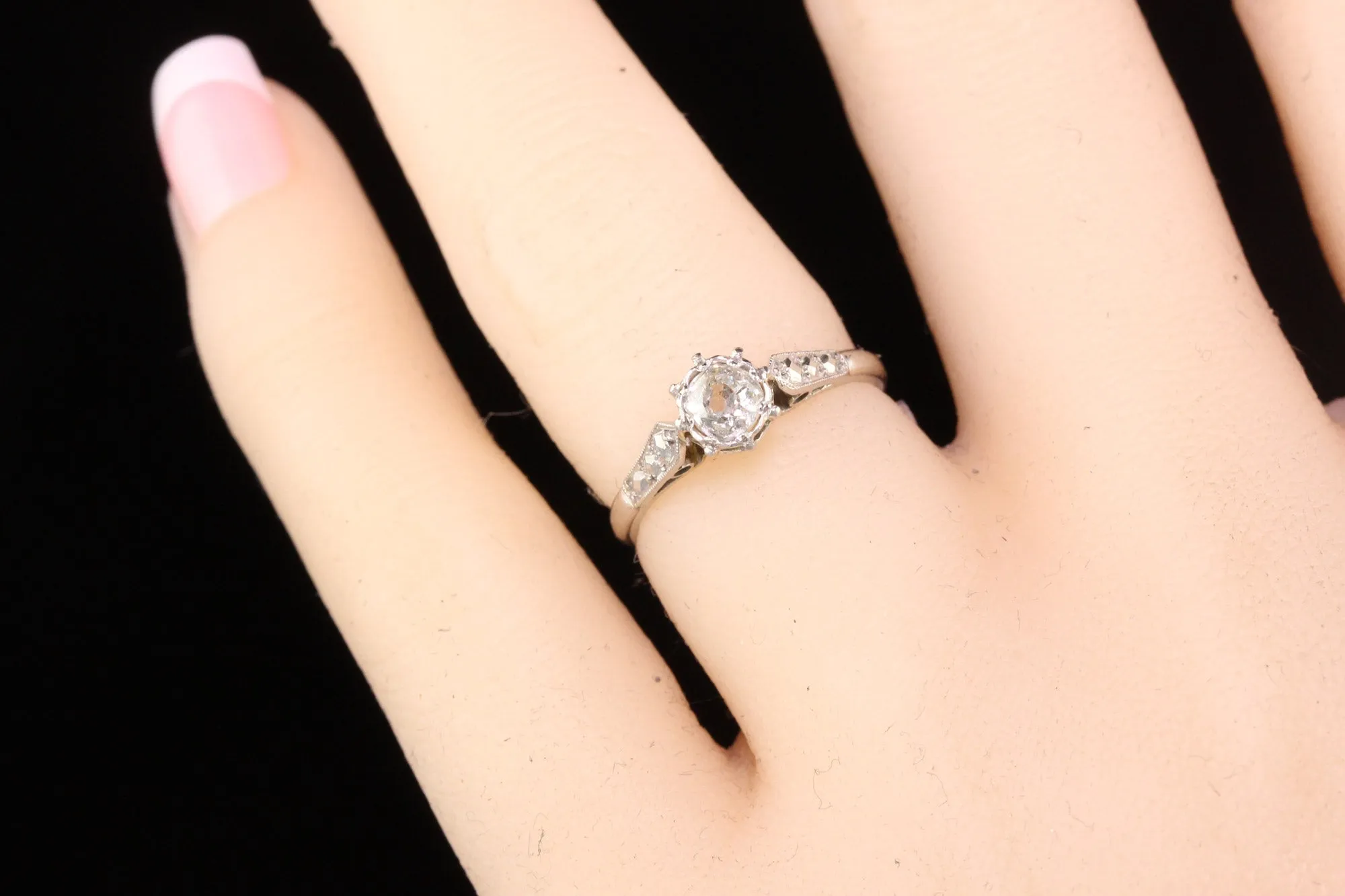 Antique Art Deco Platinum Old Mine Diamond Engagement Ring