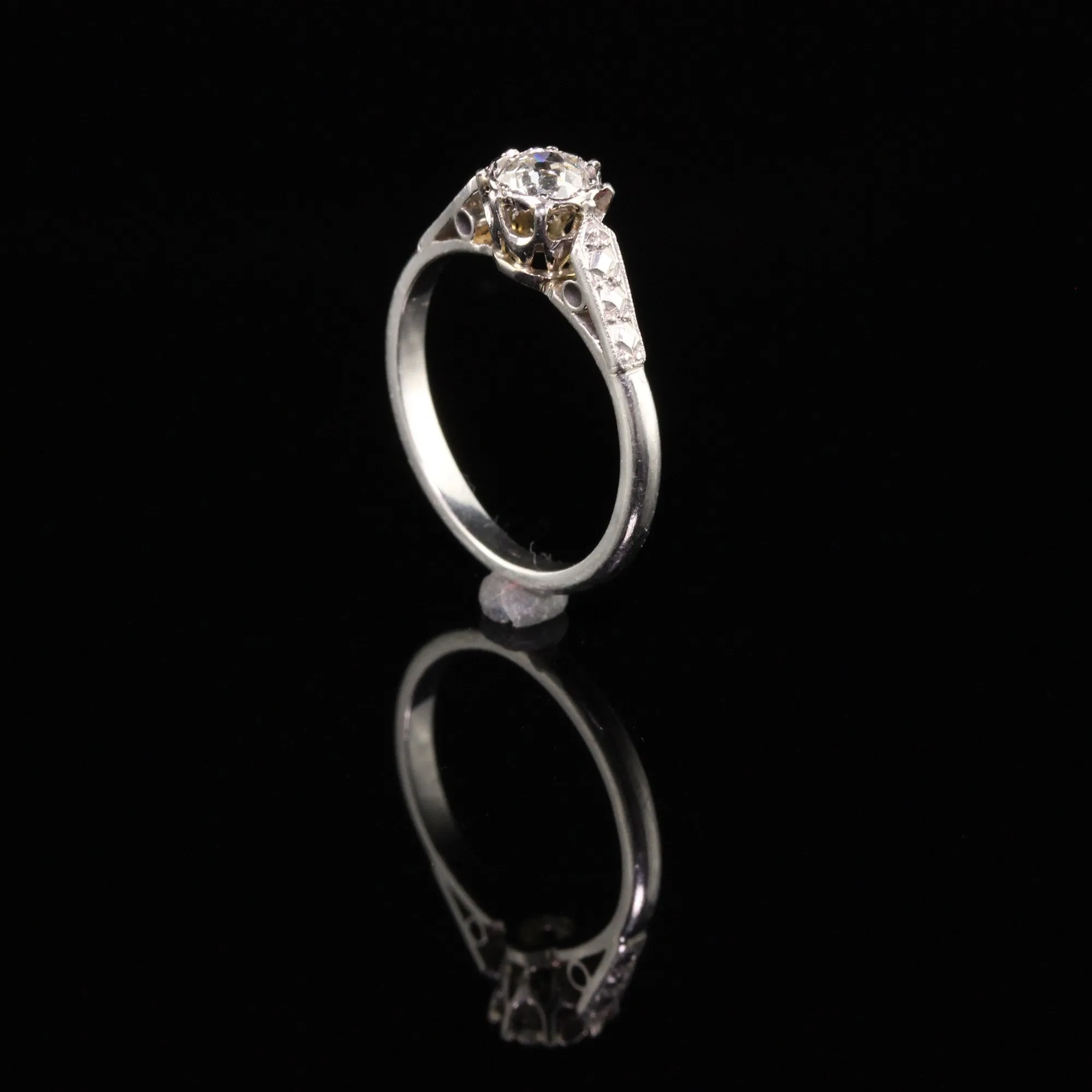 Antique Art Deco Platinum Old Mine Diamond Engagement Ring