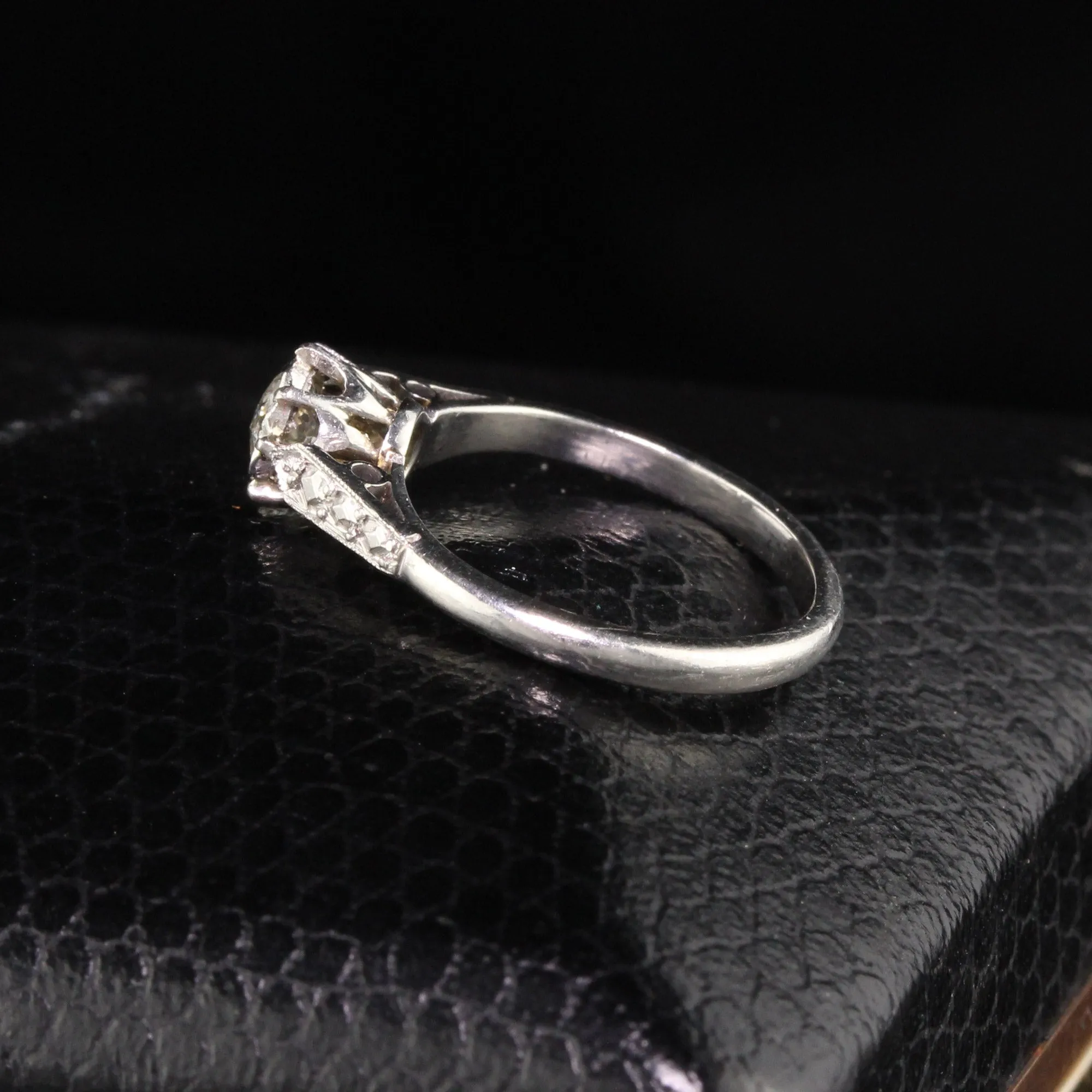 Antique Art Deco Platinum Old Mine Diamond Engagement Ring