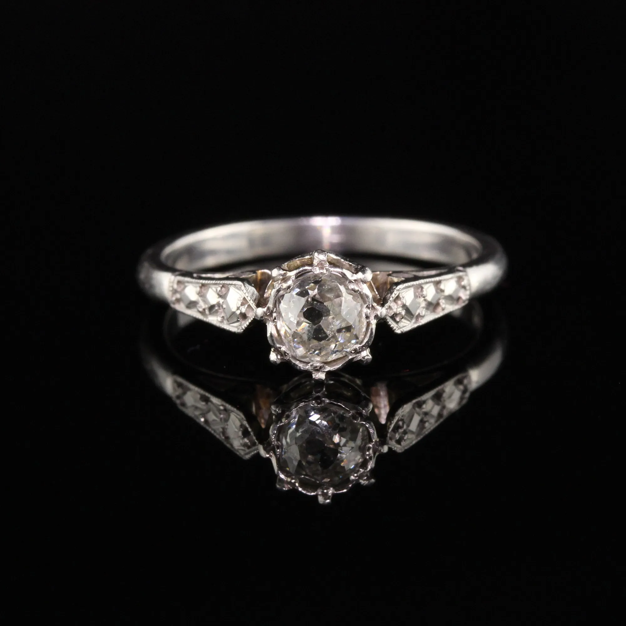 Antique Art Deco Platinum Old Mine Diamond Engagement Ring