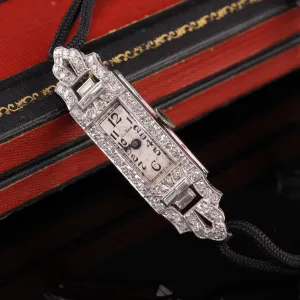 Antique Art Deco Platinum Paul Vallette Diamond Baguette Evening Watch