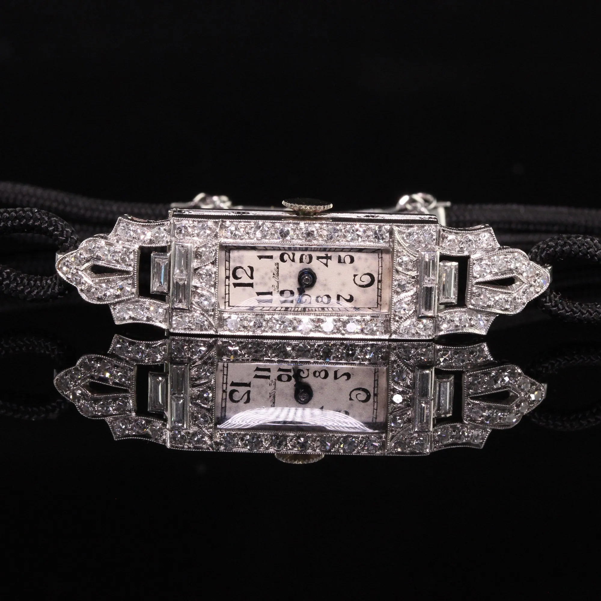 Antique Art Deco Platinum Paul Vallette Diamond Baguette Evening Watch