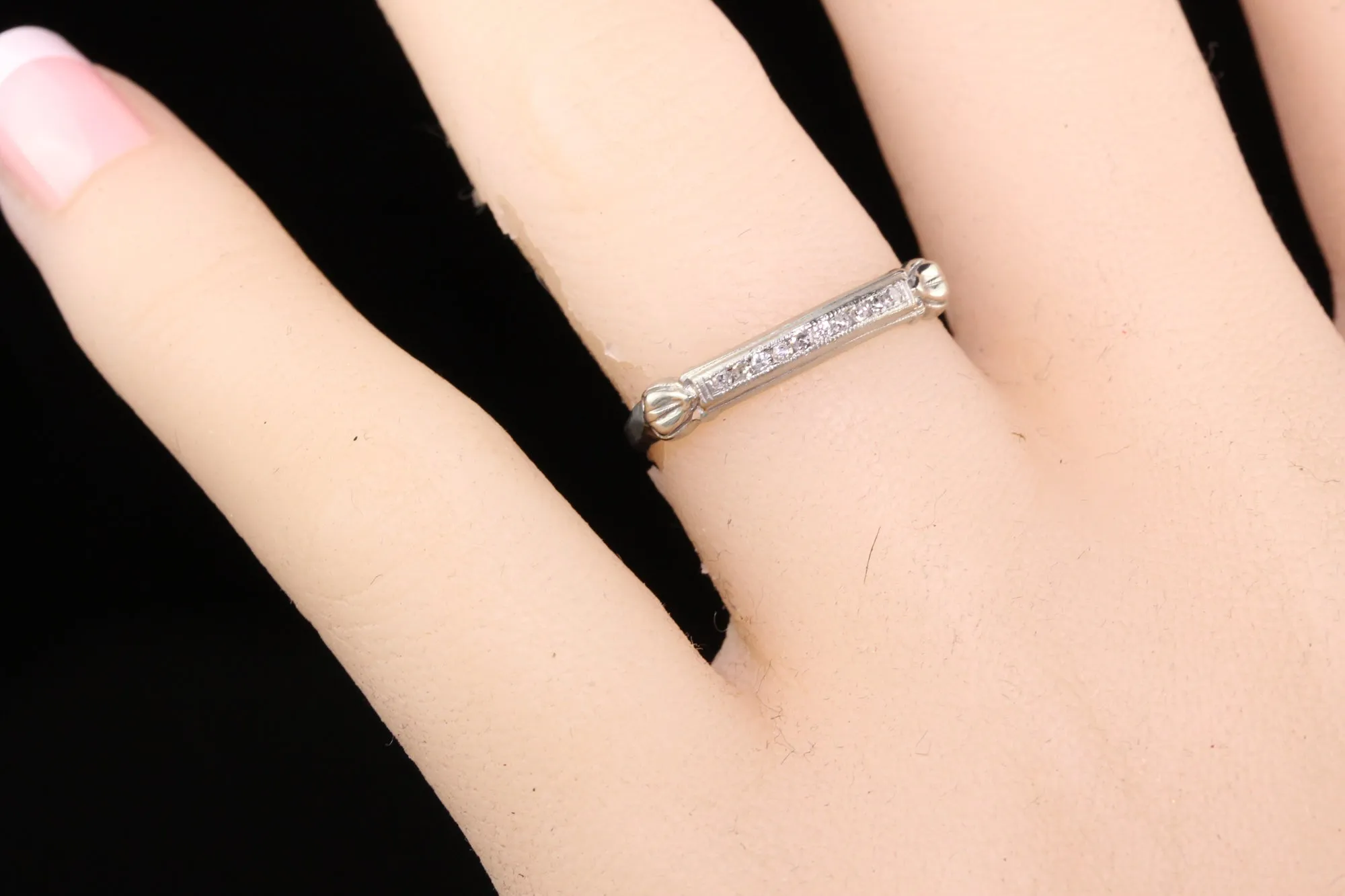 Antique Art Deco Platinum Single Cut Diamond Wedding Band - Size 6