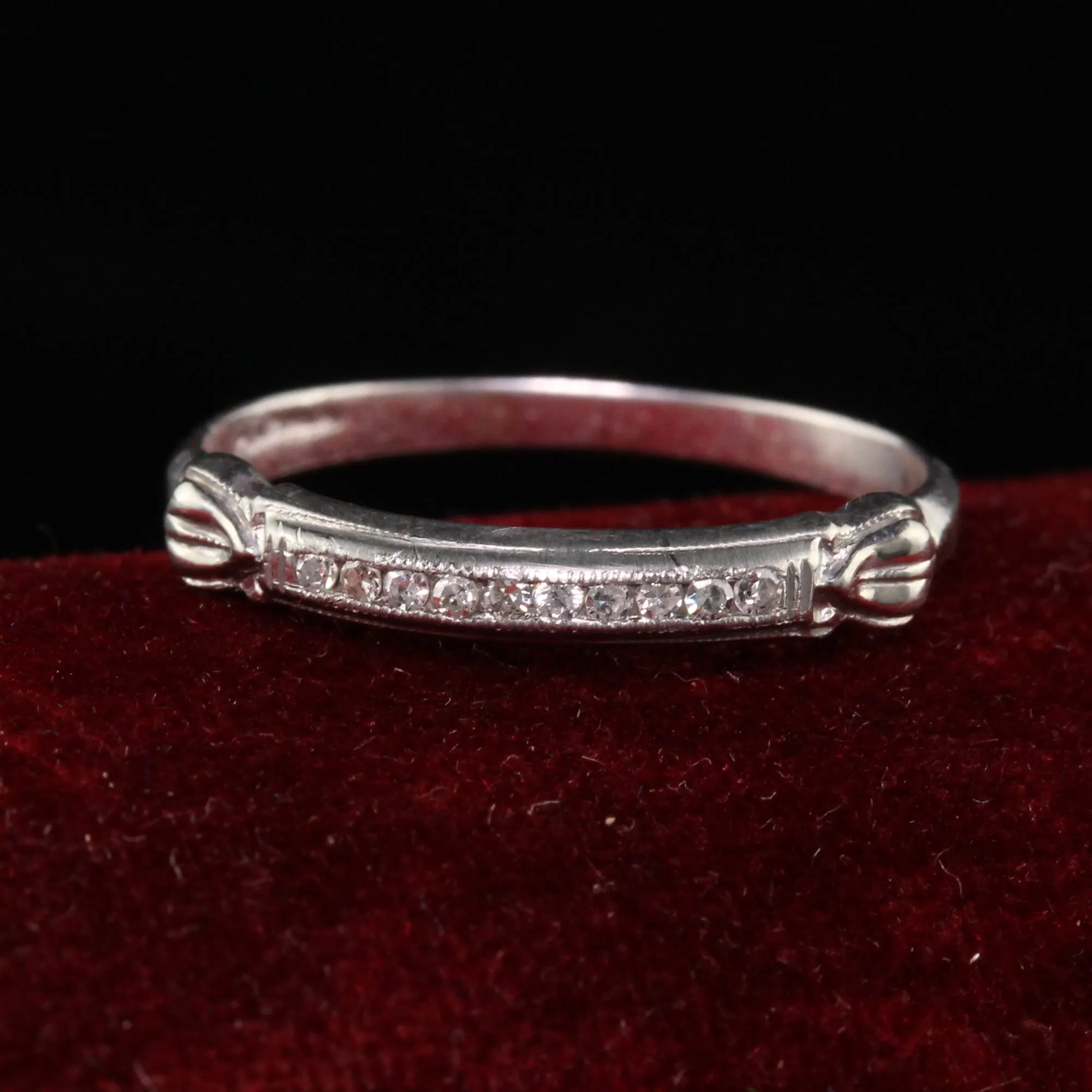 Antique Art Deco Platinum Single Cut Diamond Wedding Band - Size 6