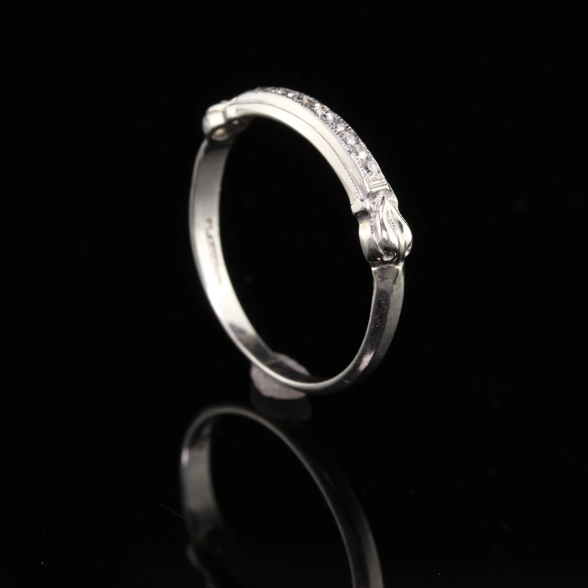 Antique Art Deco Platinum Single Cut Diamond Wedding Band - Size 6