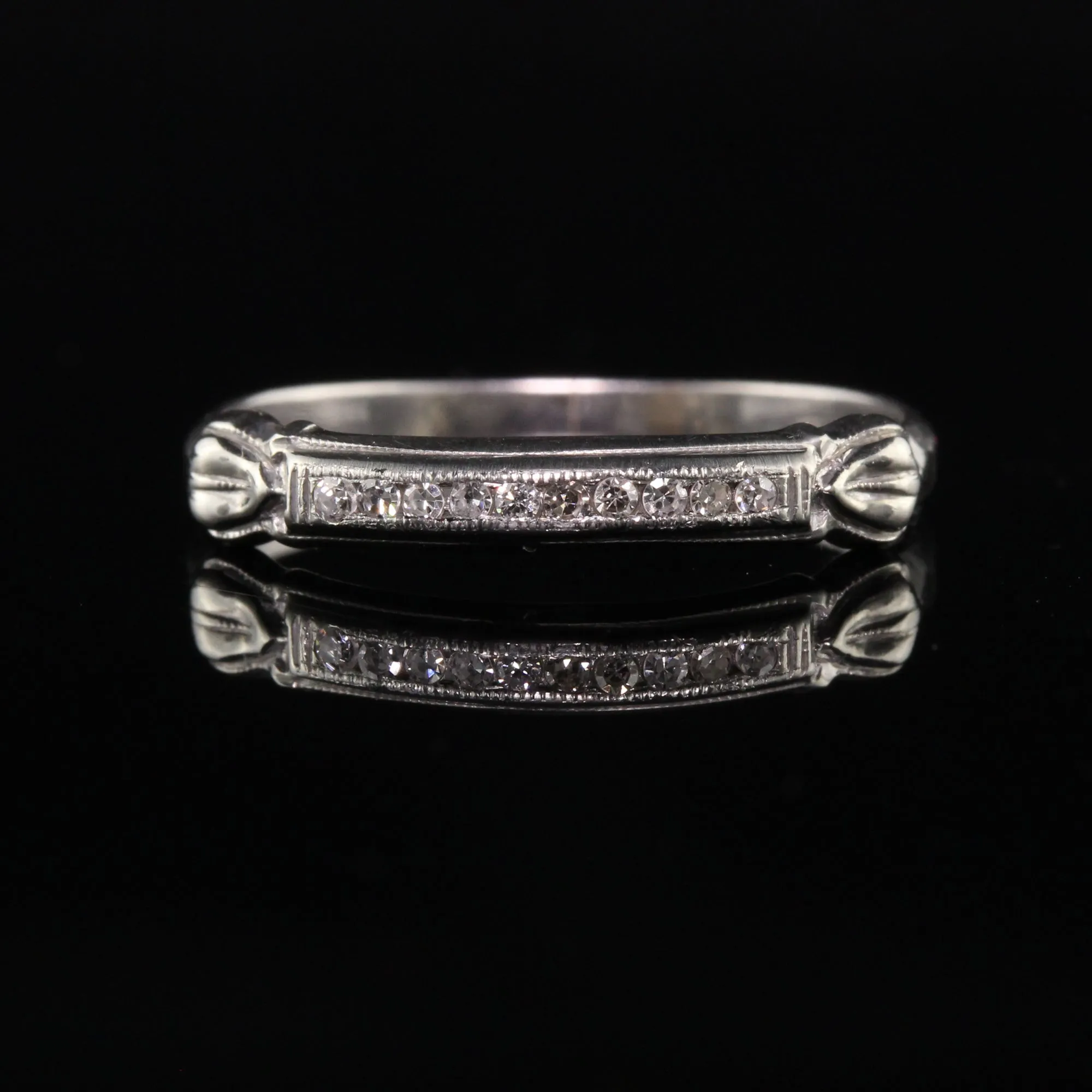 Antique Art Deco Platinum Single Cut Diamond Wedding Band - Size 6