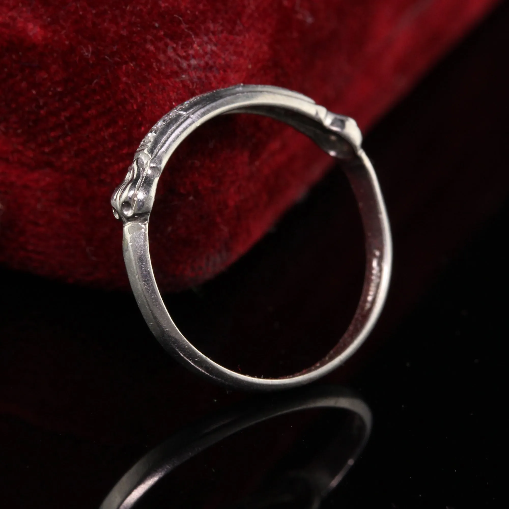 Antique Art Deco Platinum Single Cut Diamond Wedding Band - Size 6