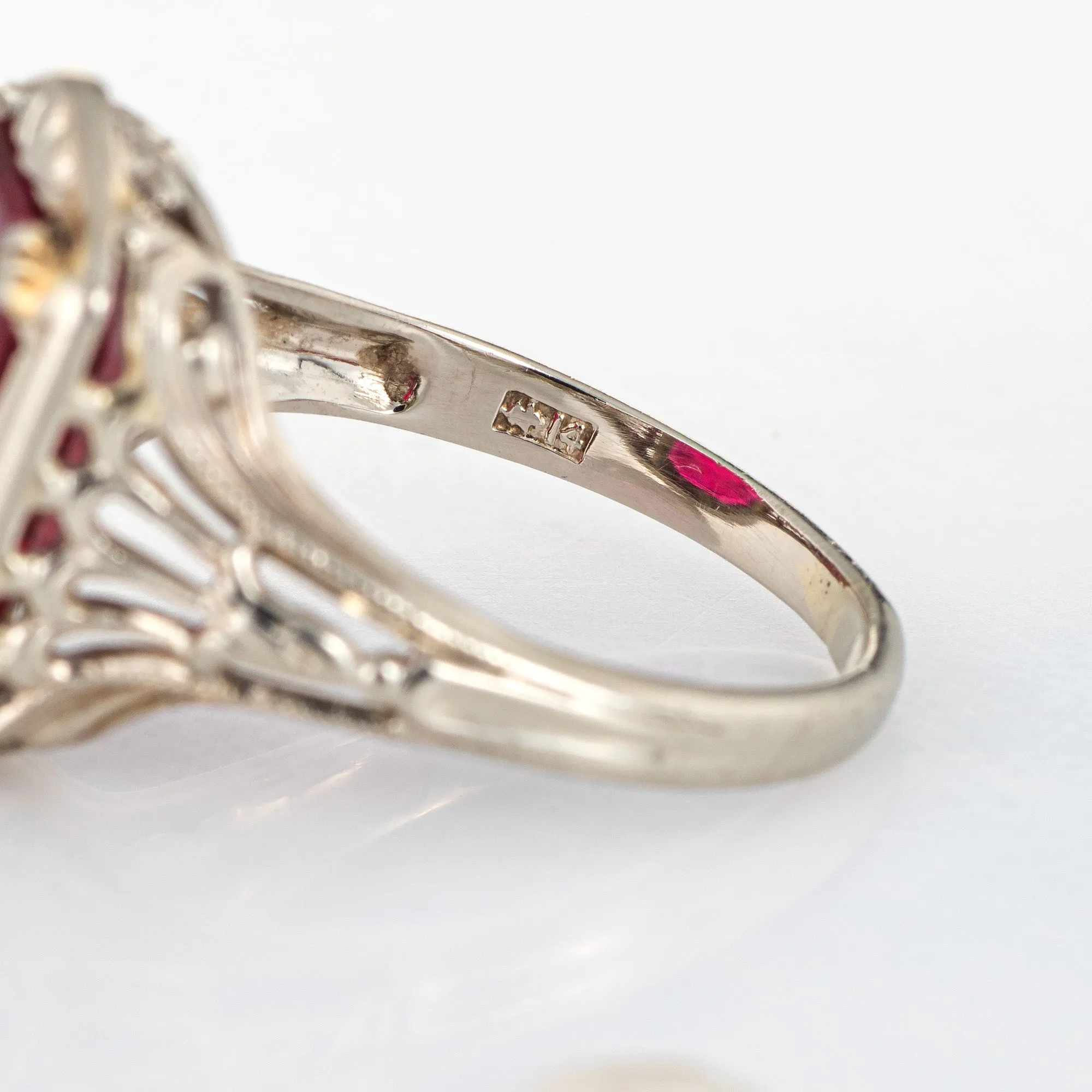 Antique Deco Intaglio Ring Bust Vintage 14k White Gold Filigree Jewelry Carved