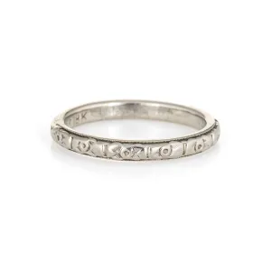 Antique Deco Wedding Band Sz 4 Pinky 18k White Gold Embossed Flowers Vintage