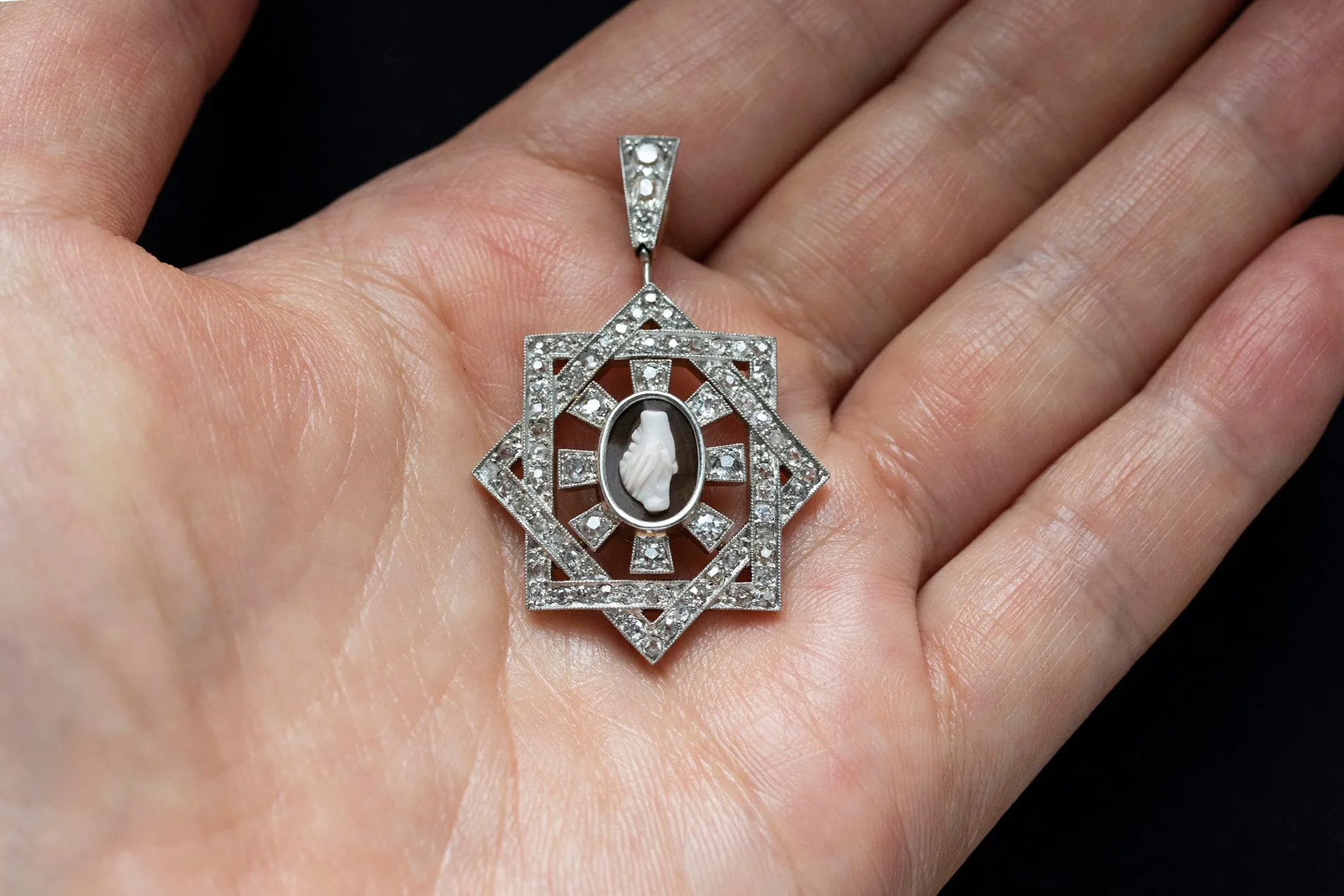 Antique Diamond Fede Cameo Pendant