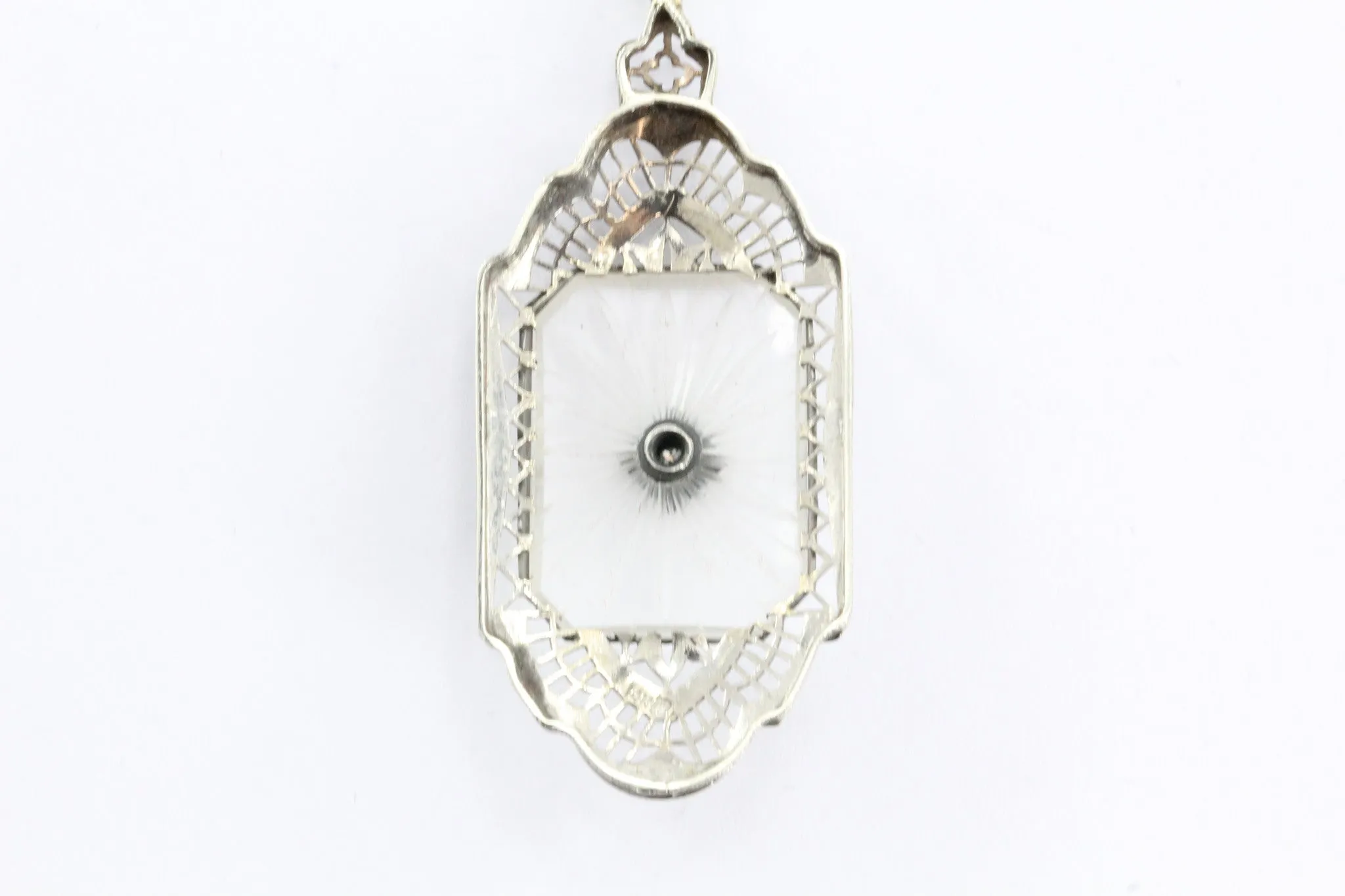 Antique L Fritschze & Co 14K White Gold Art Deco Camphor Diamond Necklace Signed