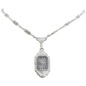 Antique L Fritschze & Co 14K White Gold Art Deco Camphor Diamond Necklace Signed