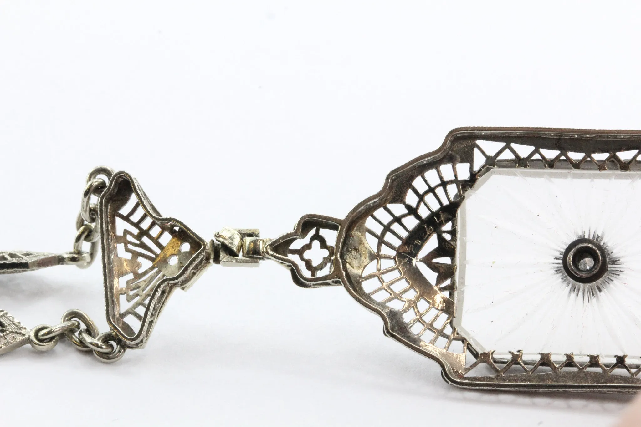 Antique L Fritschze & Co 14K White Gold Art Deco Camphor Diamond Necklace Signed